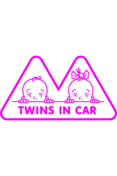 Oracal Car sticker "Twins baby on board, twins girl and boy", 25x14cm, pink