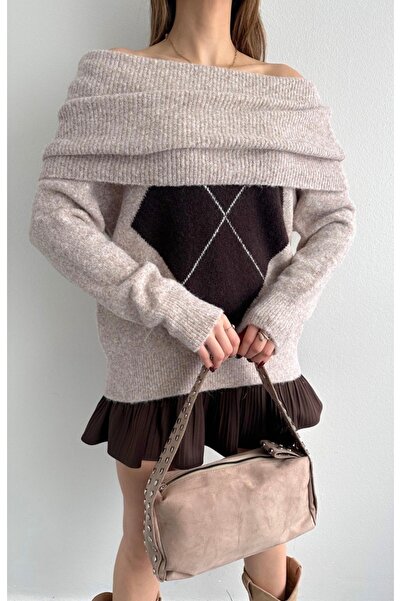 fujya Open Collar Diamond Pattern Luisa Knit Sweater