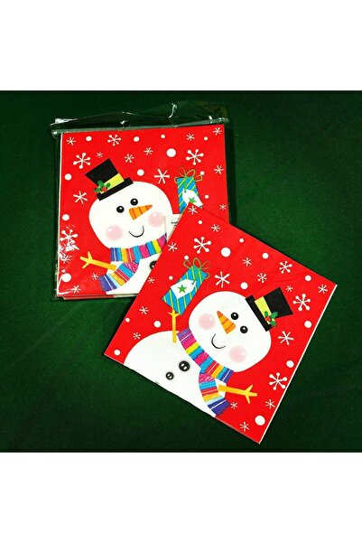 Yenigeldi Red Christmas Motif Napkin Christmas Snowman Snowflake Illustrated Decorative Appearance