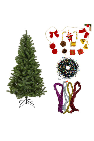 Zet Brad artificial de Crăciun 180 cm cu suport metalic, 4x beteală 170 cm, i...