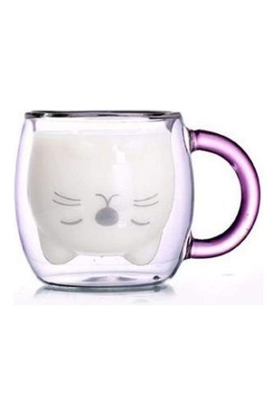 Generic Cute Cat Shape Double Wall Insulated Glass Cup Clear