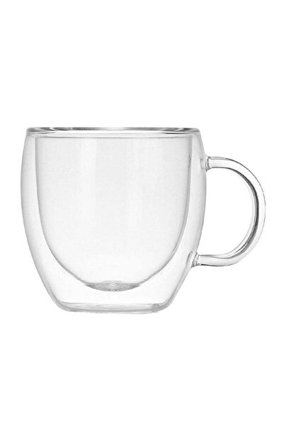 Generic Double Layers Coffee Mug With Handle Heat Insulation Drinking Cup Transparent 7.4x4.5x8cm