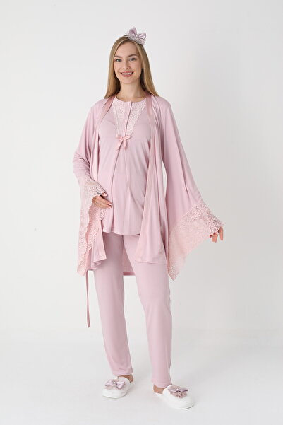 EM&FA TEKSTİL طقم بيجامة للحوامل مع ثوب صباحي