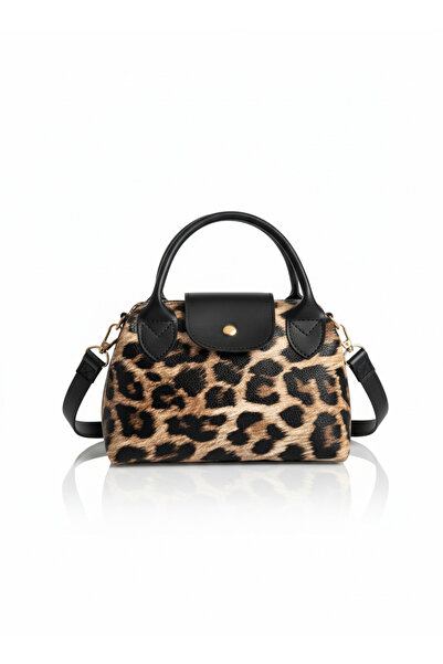 FREE MARKA Siyah leopar kadın omuz ve el çantası küçük boy