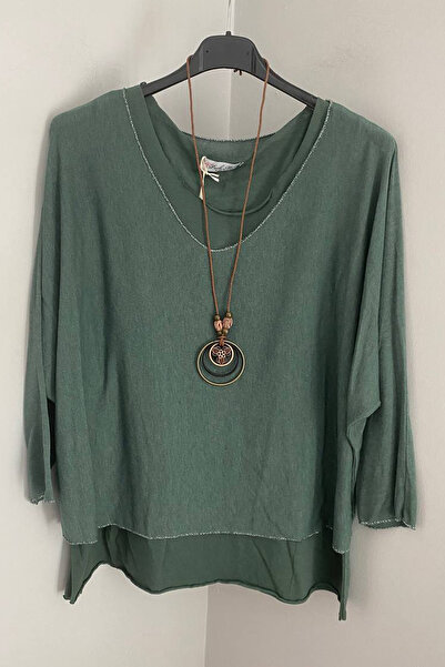 AYASOFYA OTANTIK Γυναικείο ιταλικό σμαραγδί πράσινο χρώμα με απλό σχέδιο με κ...