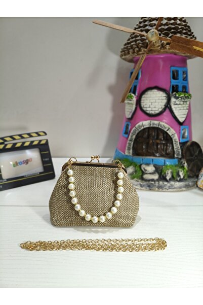 ikosga Straw Burs Pearl Handle Stylish Bag Width 21 cm Length 14 cm