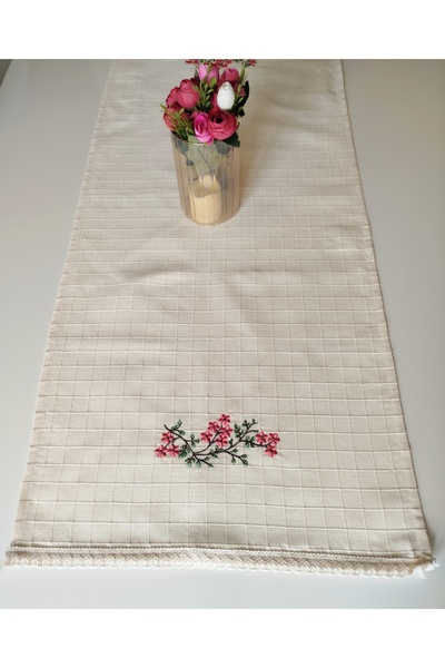 denizli hatırası Buldan Monica Fabric Authentic Natural Embroidered 47X110 cm Runner