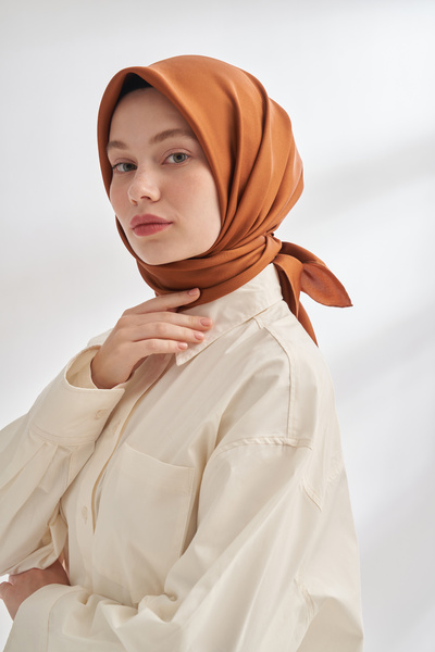 ARMANDA Premium %100 Twill İpek Eşarp Düz Çift Taraflı İpek Silk - Tarçın