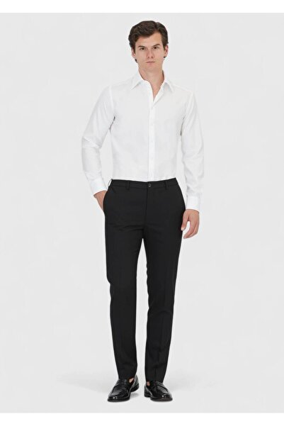 Ramsey Black Plain Fabric Comfort Fit Classic 100% Wool Trousers