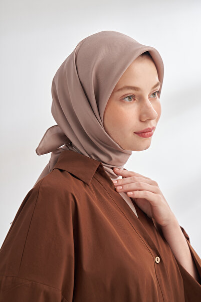 ARMANDA Premium %100 Twill İpek Eşarp Düz Çift Taraflı İpek Silk - Vizon