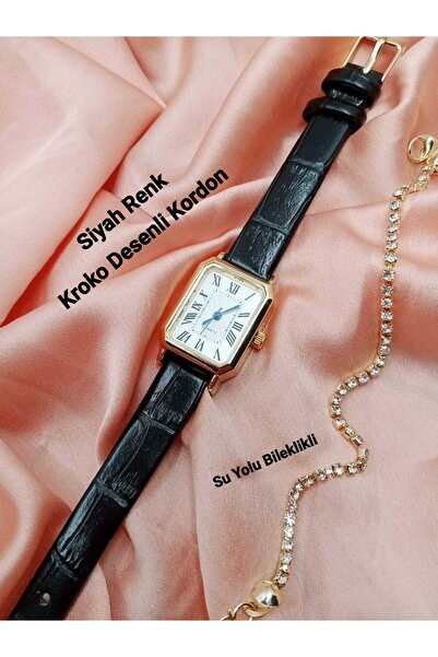 Brality ساعة يد نسائية من ماركة فينتاج بأرقام رومانية وسلسلة سوداء مستطيلة ال...