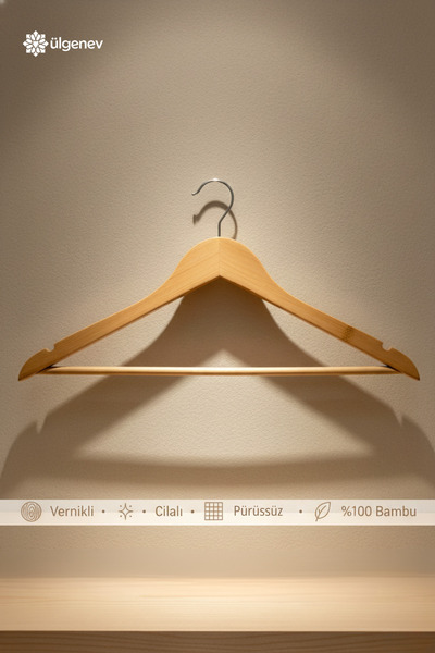 Ülgenev 6 Adet Premium Vernikli Ahşap Bambu Askı – Cilalı Bambu Ahşap Elbise ...
