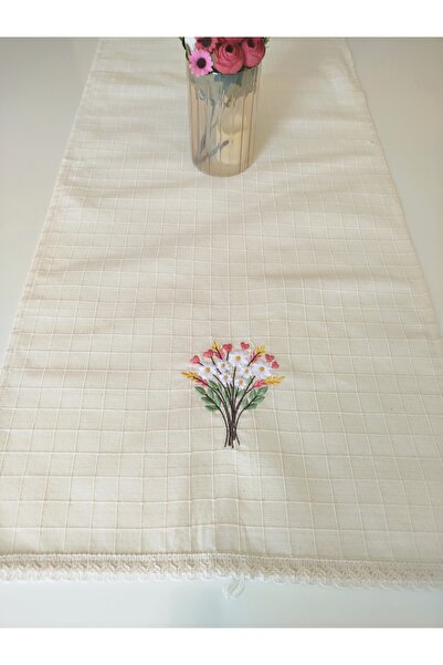 denizli hatırası Buldan Monica Fabric Authentic Natural Embroidered 47X110 cm Runner