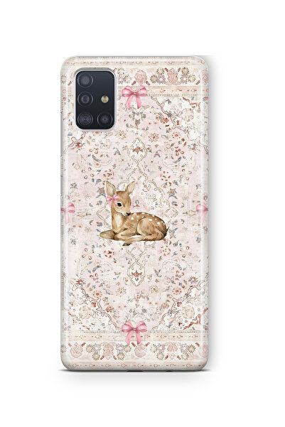 FLAMENKO Samsung Galaxy M51 Uyumlu Geyik ve Fiyonk Desenli Şeffaf Telefon Kılıfı
