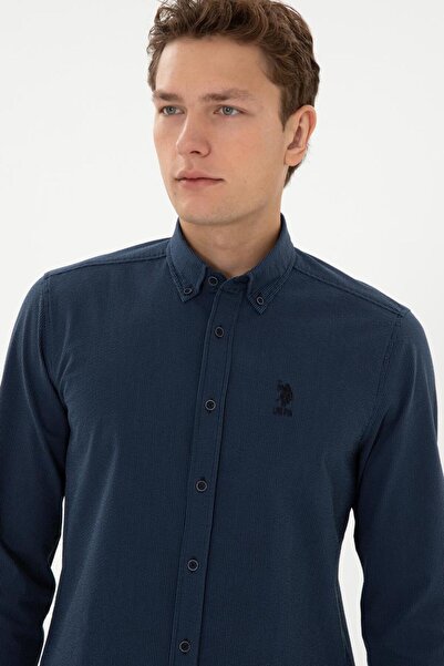 U.S. Polo Assn. Ανδρικό μακρυμάνικο πουκάμισο Navy Blue TEKSPOR223598.5
