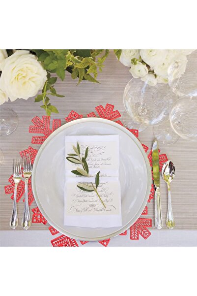 Yenigeldi Christmas Placemat Red Snowflake Round Vinyl Non-Slip Washable Heat Resistant