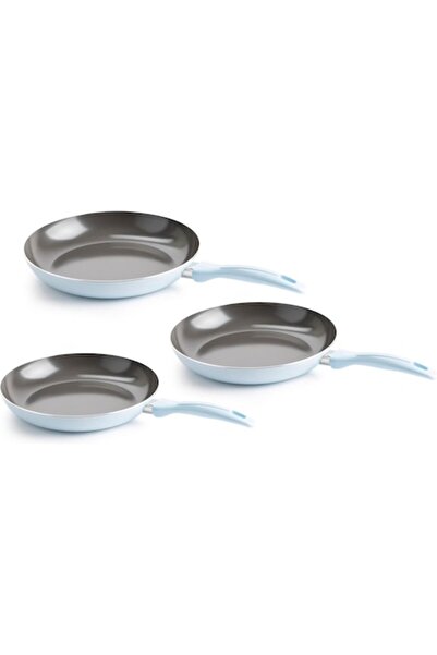 Vitaverde Set de 3 tigăi Expert 20/24/28 cm, albastru deschis, ceramică antia...