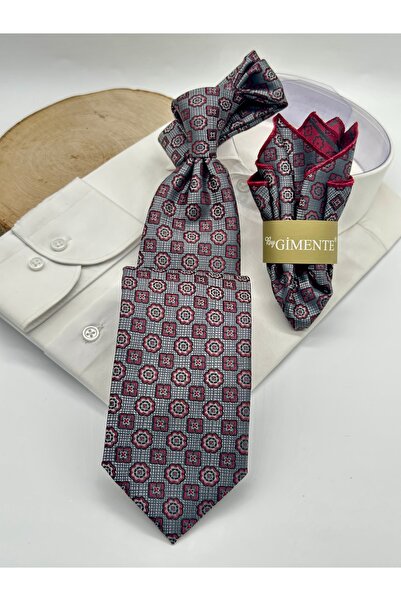 Gutiero Classic Necktie with Gray Patterned Handkerchief