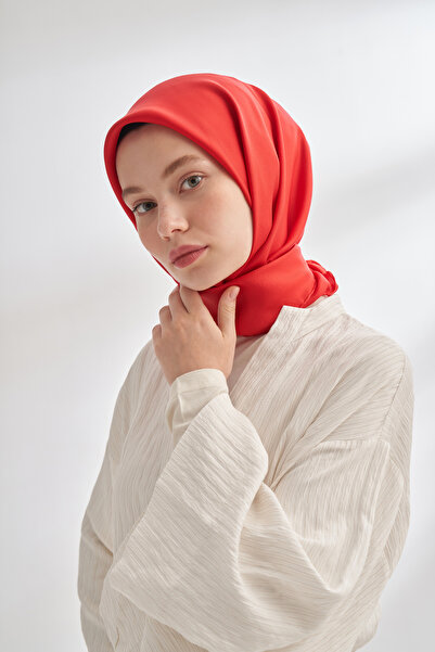 ARMANDA Premium %100 Twill İpek Eşarp Düz Çift Taraflı İpek Silk - Kırmızı