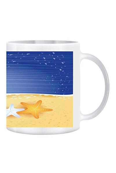 Generic giftex Sea And Sand Print With Summer Beach Mug White/Blue/Beige