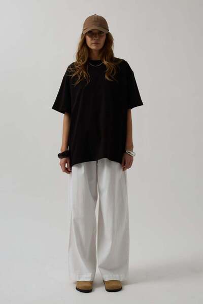 Maxi modena Black T-Shirt with Printed Hem - L