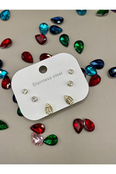 aurora dükkan Steel Gold Drop Single Stone Combination Earrings