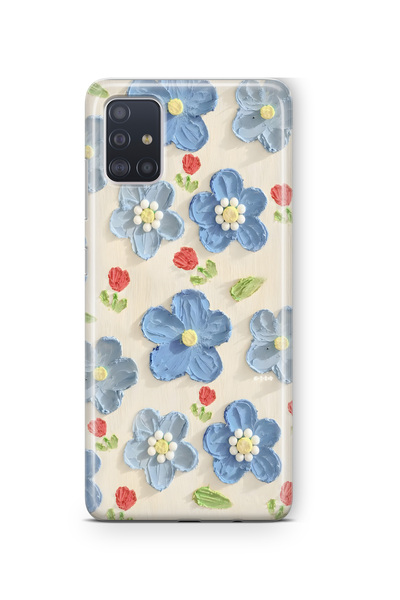 FLAMENKO Samsung Galaxy M51 Uyumlu Mavi Yağlı Boya Çiçek Desenli Şeffaf Telef...