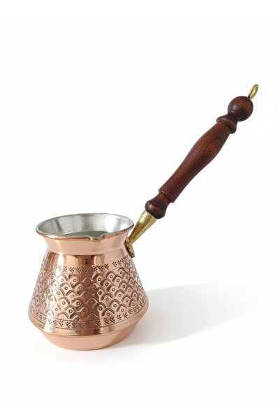 Zinnun Copper Studded Coffee Pot (Wooden Handle, Serves 5-6 People)