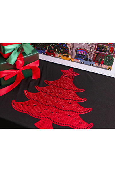 Yenigeldi Christmas Placemat Pine Tree Vinyl Table Mat Non-Slip Washable Heat Resistant