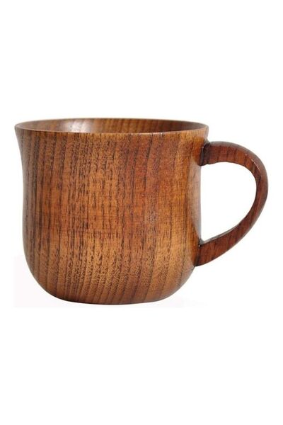 Generic XiuWoo Wooden Coffee Tea Cup with Handle Brown