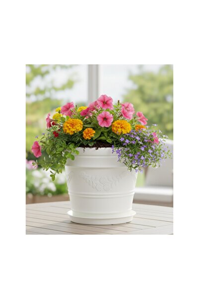 Berina home Antik Papatya Desenli Saksı – 3 Litre | Beyaz, Dekoratif, Iç ve D...