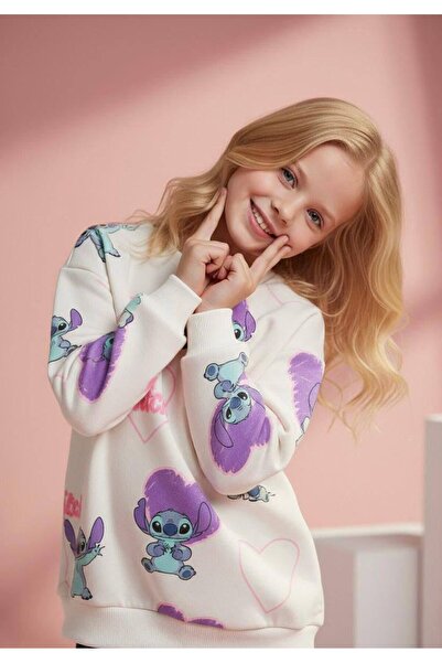 LUCCO Stitch Baskılı Kız Çocuk Sweatshirt Tayt Takım