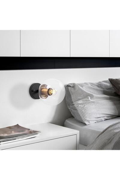MOİRA Atmaca Modern Single Transparent Globe Glass Sconce Black, Decorative Wall Lighting Atmaca-10225