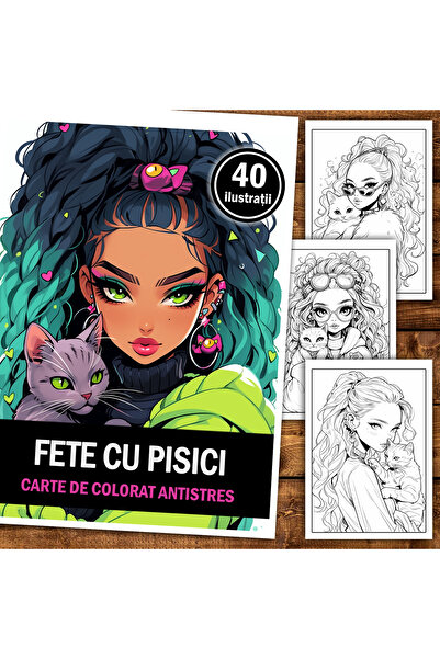 Legendary Gifts Книга за рисуване, 40 илюстрации, Момичета с котки