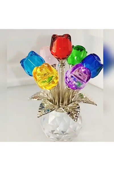 Minihobiev Kristal cam güller vazo ( 10 cm), 7li gül buketi , vitrin süsü, el...