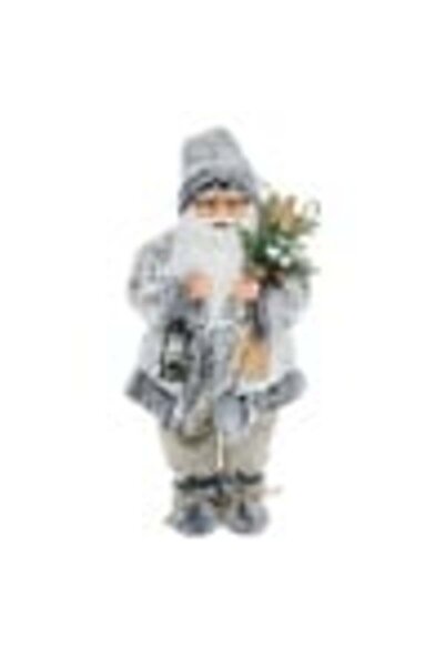 OEM Διακοσμητικό φιγούρα Άγιος Βασίλης γκρι με σκι 45 cm