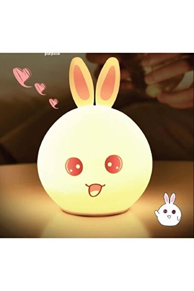 keyfim shop Sevimli Tavşan Silikon Gece Lambası – Dokunmatik, USB Şarjlı, Ren...