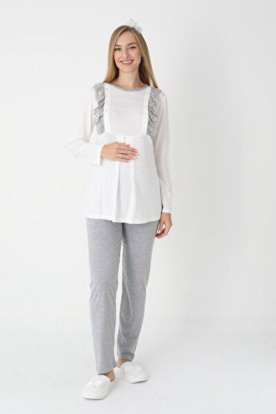 EM&FA TEKSTİL Pregnant Maternity Pajama Set with Robe
