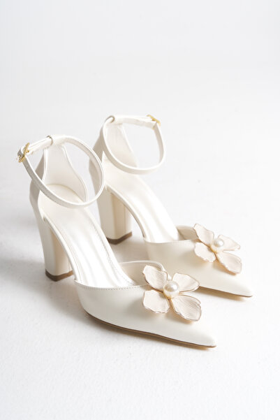 FOLLOWIN Kadın Bride İncili Kalın Topuklu Nikah Düğün Gelin Ayakkabısı - 9 cm