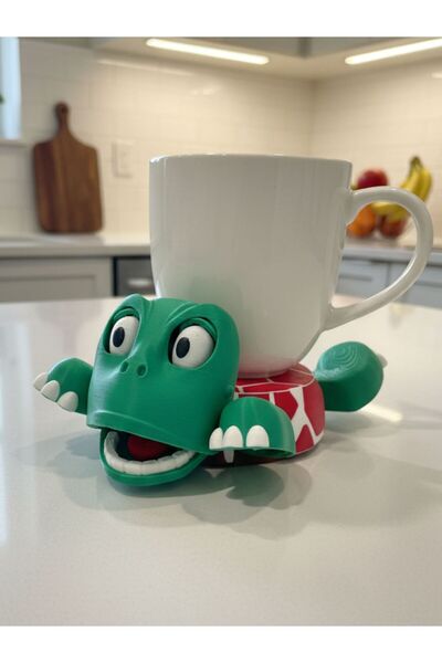 MCY DEKOR Fanatical Turtle Coaster – Animated and Fun Mug Coaster (Red - White Striped)