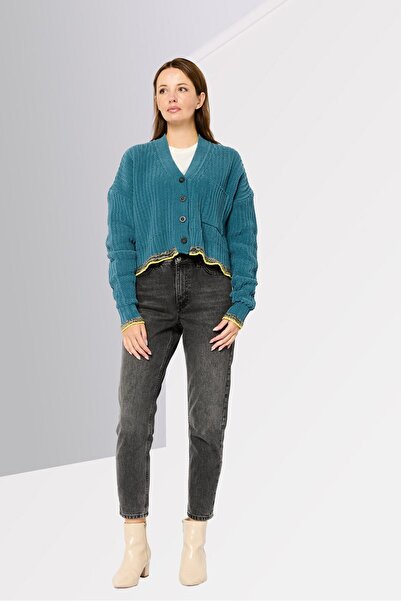 Diesel Women V-Neck Crochet Cardigan, Teal