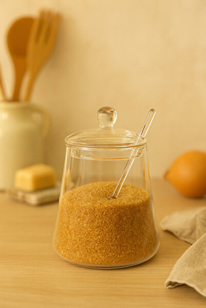 yeninesilevim Zarif Cam Kaşıklı ve Kapaklı Şekerlik/Reçellik/Tuzluk/Bal Kavanozu