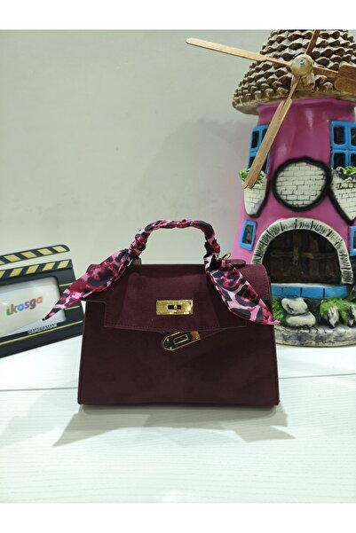 ikosga حقيبة كتف وذراع كلاسيكية من جلد الغزال باللون العنابي مع مقبض قابل للإ...