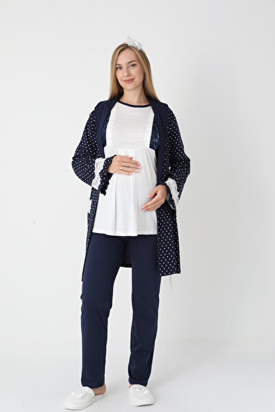 EM&FA TEKSTİL Pregnant Maternity Pajama Set with Robe