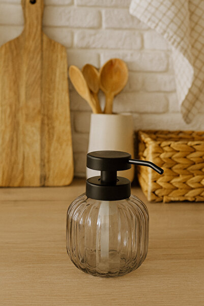 yeninesilevim Renkli Cam Siyah Kapaklı Şık Tombul Sıvı Sabunluk/Deterjanlık