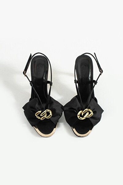 tivana Women's Bow Detailed Heeled Sandals Varen - Black