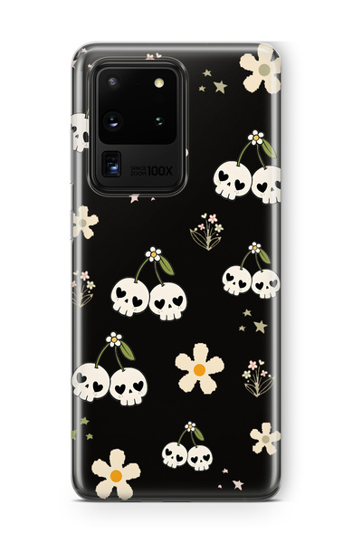 FLAMENKO Samsung Galaxy S20 Ultra Cherry Skull Pattern Transparent Phone Case