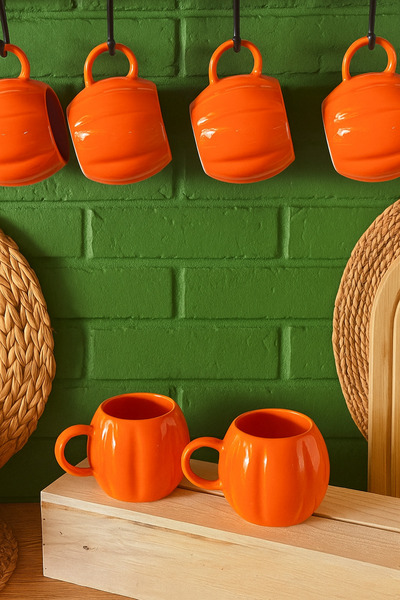 AuraStile 6-Piece Pumpkin Design Ceramic Mug Cup, Coffee Decorative Set