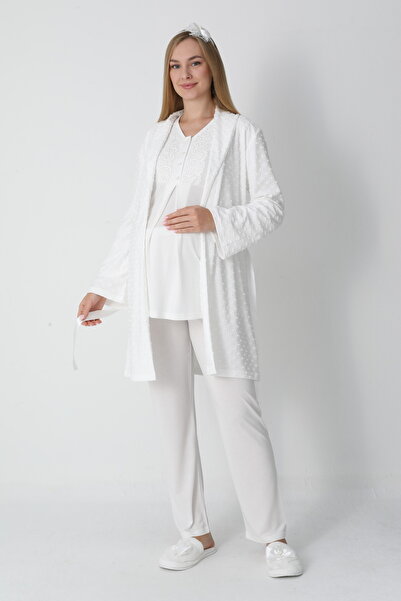 EM&FA TEKSTİL Pregnant Maternity Pajama Set with Robe