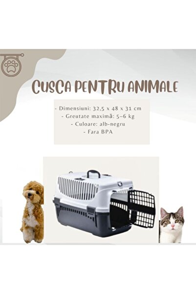 PlastArt CUȘCĂ PENTRU ANIMALE 32,5 X 48 X 31 CM, CULOARE ALB-NEGRU